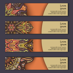 Banner card set with floral colorful decorative mandala elements background.