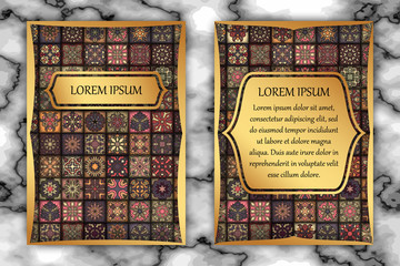 Invitation card design template. Vintage decorative elements with mandala, delicate floral pattern.