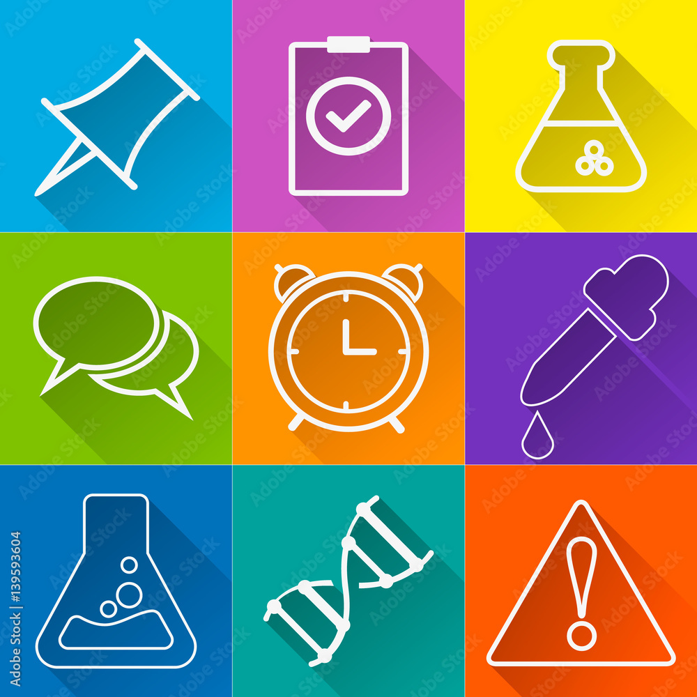 Poster Vector Application Web Icons Set in Flat Design with Long Shadows