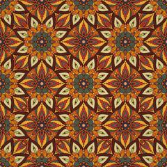 Ornate floral seamless texture, endless pattern with vintage mandala elements.