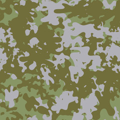 Camouflage pattern background seamless vector illustration. Classic clothing style masking camo repeat print. Green brown black olive colors forest texture