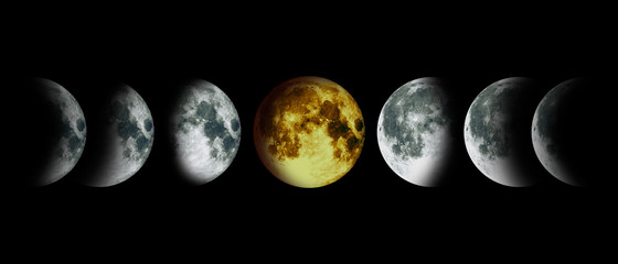 Moon lunar cycle in night sky. Object of NASA.