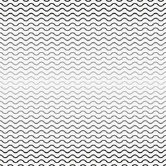 Vector seamless pattern, horizontal wavy lines. Monochrome background with halftone transition effect. Simple black & white repeat texture with curved ranges. Design element for prints, decor, digital