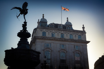 Eros and Union Jack at Piccadilly Circus