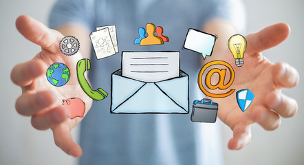 Businessman holding manuscript contact icon in his hand