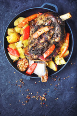 Roast mutton in the pan