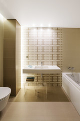 modern bathroom interior with brown pastel painting