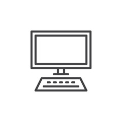 Desktop computer, workstation line icon, outline vector sign, linear style pictogram isolated on white. Workplace symbol, logo illustration. Editable stroke. Pixel perfect