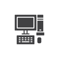 Desktop computer, PC icon vector, filled flat sign, solid pictogram isolated on white. Symbol, logo illustration. Pixel perfect