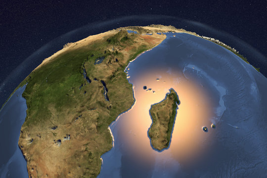 Planet Earth from space showing Madagascar and Eastern Africa with enhanced bump, 3D illustration, Elements of this image furnished by NASA