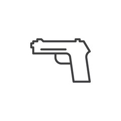 Gun, pistol, handgun line icon, outline vector sign, linear style pictogram isolated on white. Firearm symbol, logo illustration. Editable stroke. Pixel perfect