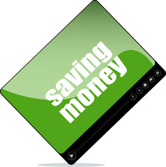 Video player for web with saving money word