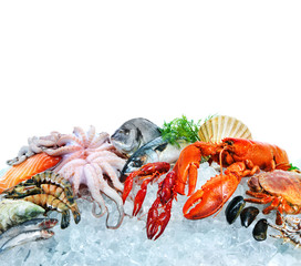 Fresh seafood on crushed ice - obrazy, fototapety, plakaty