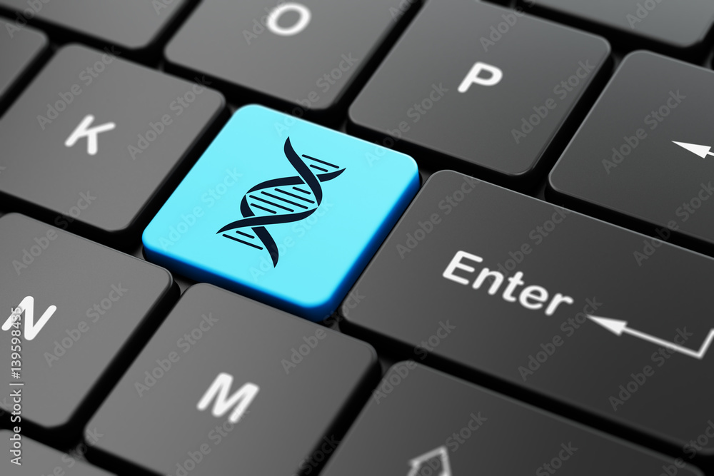 Poster science concept: dna on computer keyboard background