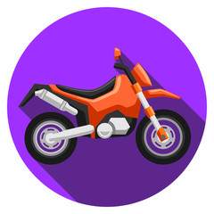Flat motorcycle icon with long sadow