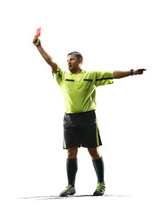 Professional soccer referee red card isolated on white background