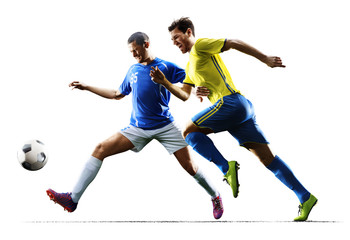 Soccer players in action on the white isolated background