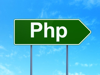 Programming concept: Php on road sign background