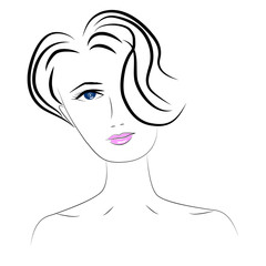 illustration of women short hair style icon, logo women face on white background, vector illustration