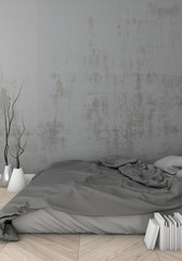 mock up dark bedroom hipster style interior background. 3d viz