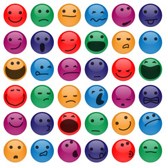 Caricature Emoticons Set as Colorful Glass Buttons