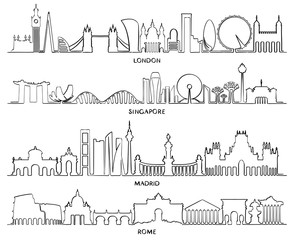 Cityscape Building Line, Vector Illustration design (London, Singapore, Madrid, Rome)