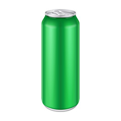 Green Metal Aluminum Beverage Drink Can 500ml, 0,5L. Mockup Template Ready For Your Design. Isolated On White Background. Product Packing. Vector EPS10