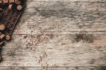 Chocolate and praline on a wooden base