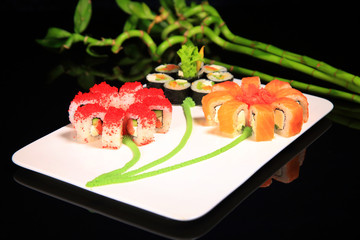 Sushi and Rolls. Japanese cuisine.