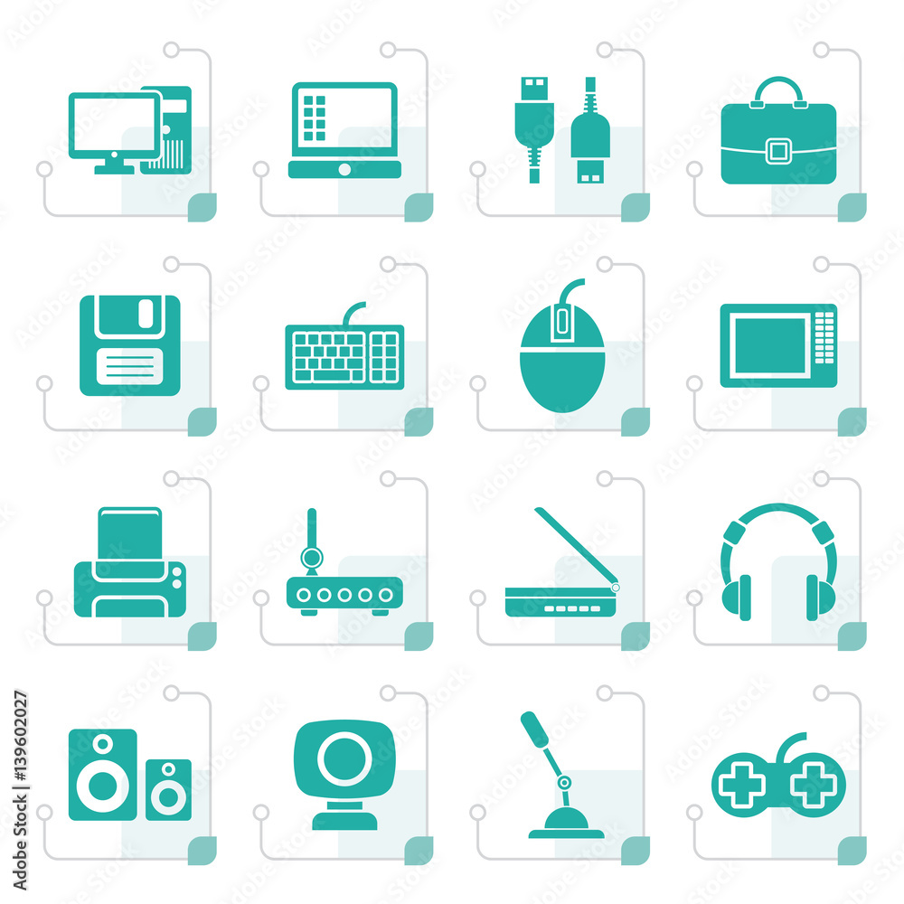 Wall mural Stylized Computer equipment and periphery icons - vector icon set