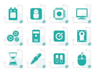 Stylized Computer and mobile phone elements icons - vector icon set