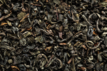 Chinese green tea leaves macro