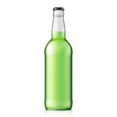 Glass Green Water Bottle. Carbonated Soft Drink. Mock Up Template. Illustration Isolated On White Background. Ready For Your Design. Product Packaging. Vector EPS10