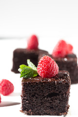 Dark chocolate cake with raspberries