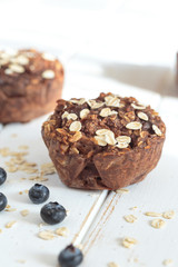 Healthy Oat muffin with blueberries for breakfast.