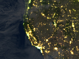 West coast of USA at night on planet Earth