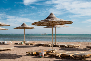 Umbrellas on the beach, Sharm El Sheikh, Nabq bay, Egypt