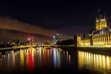 Fototapeta na wymiar Houses of Parliament Thames River Westminster Bridge Night Westminster London England