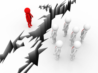 Chasm between human and crowd. 3d rendering