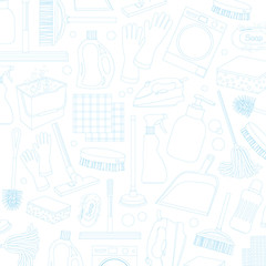 vector pattern of hand-drawn icons of objects for cleaning