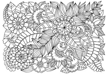 Black and white flower pattern for adult coloring book.