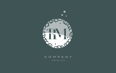 rm r m  monogram floral green alphabet company letter logo