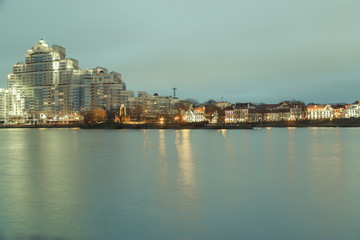 View of the Trinity Suburb and the Svisloch River in the evening
