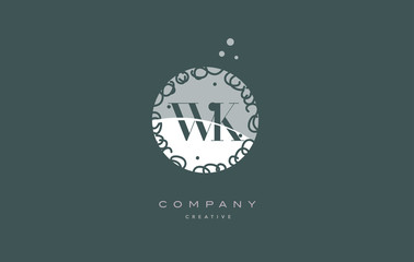 wk w k  monogram floral green alphabet company letter logo