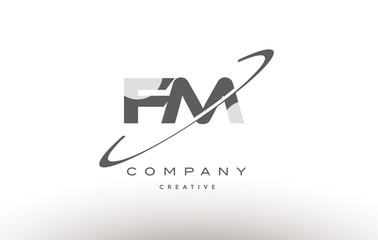 fm f m  swoosh grey alphabet letter logo - obrazy, fototapety, plakaty
