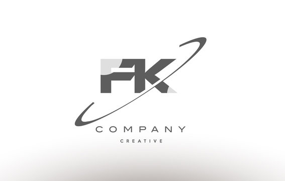 fk f k  swoosh grey alphabet letter logo