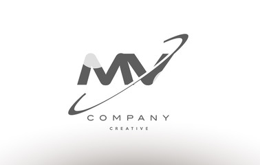 mv m v  swoosh grey alphabet letter logo