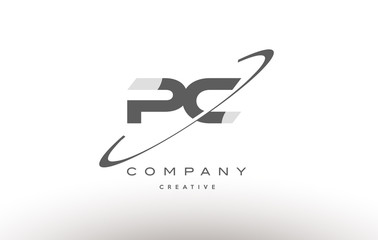 pc p c  swoosh grey alphabet letter logo