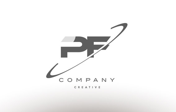 pf p f  swoosh grey alphabet letter logo