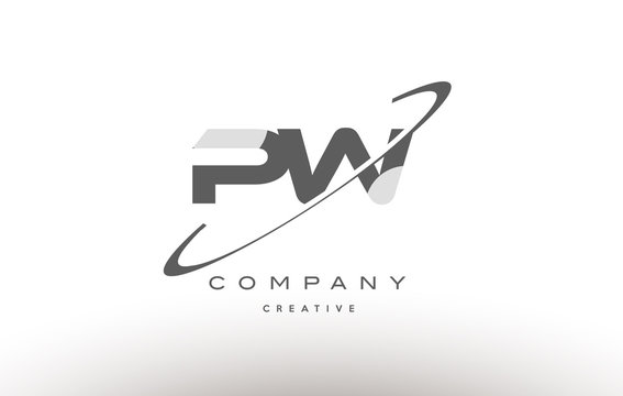 pw p w  swoosh grey alphabet letter logo